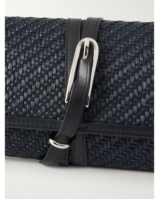 Liffner Gray Belted Leather-Trimmed Raffia Clutch