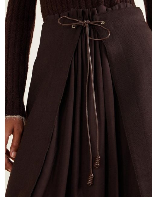 Moncler Black Leather-Trimmed Wool-Gabardine Midi Skirt