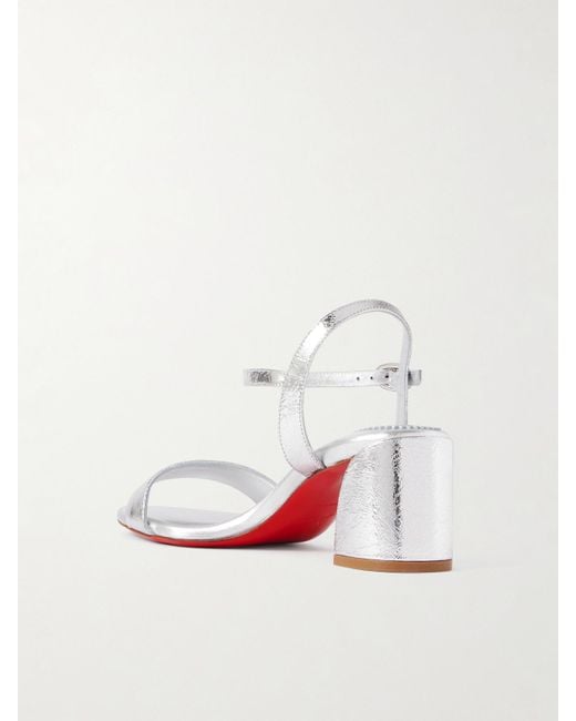 Christian Louboutin White Miss Jane 55 Metallic Textured-Leather Sandals