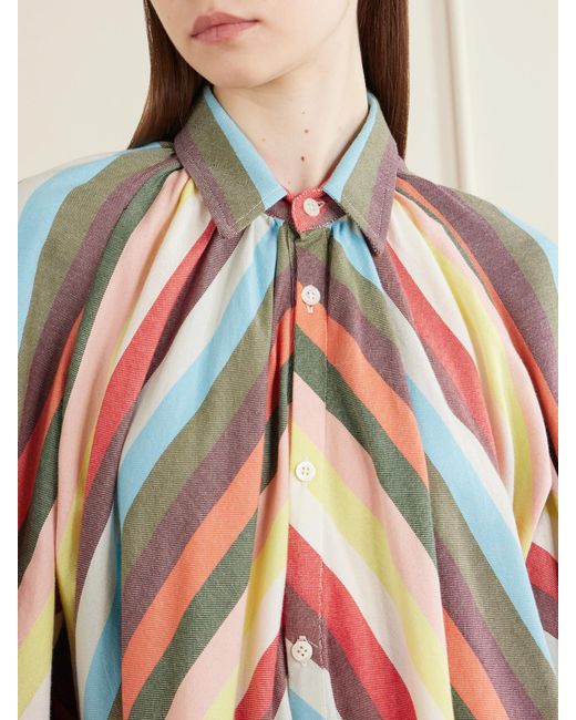 Marrakshi Life White The Balloon Sleeve Touareg Striped Cotton Maxi Dress