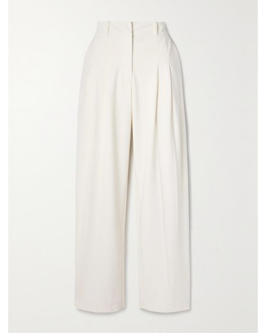 Veronica Beard White Lagarde Pleated Crepe Wide-Leg Pants