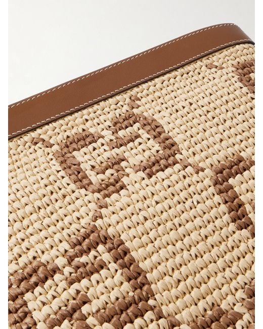 Gucci Natural Leather-Trimmed Crocheted Raffia Clutch