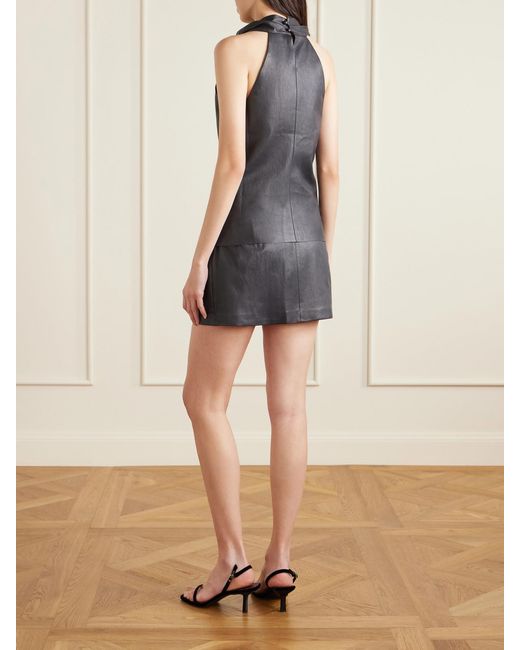 Stouls Gray Aurea Draped Leather Halterneck Top