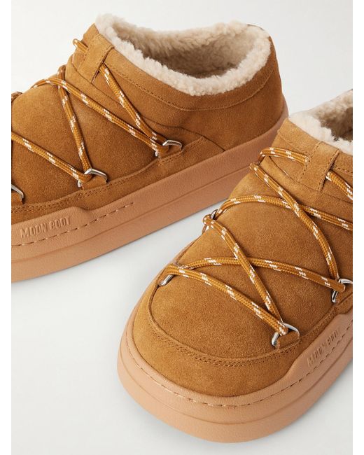 Moon Boot Brown Park Shearling-Lined Suede Slippers