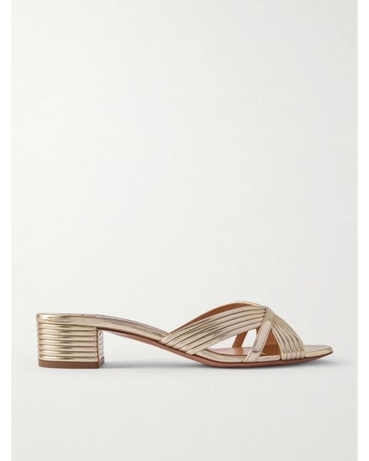 Aquazzura Natural Sundance 35 Metallic Leather Mules