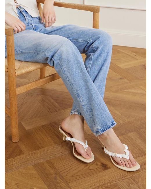 Staud Natural Freja 60 Paillette-Embellished Leather Thong Sandals