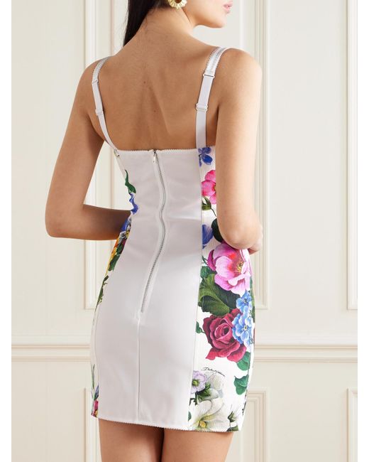 Dolce & Gabbana White Minikleid Aus Webstoff Mit Blumenprint