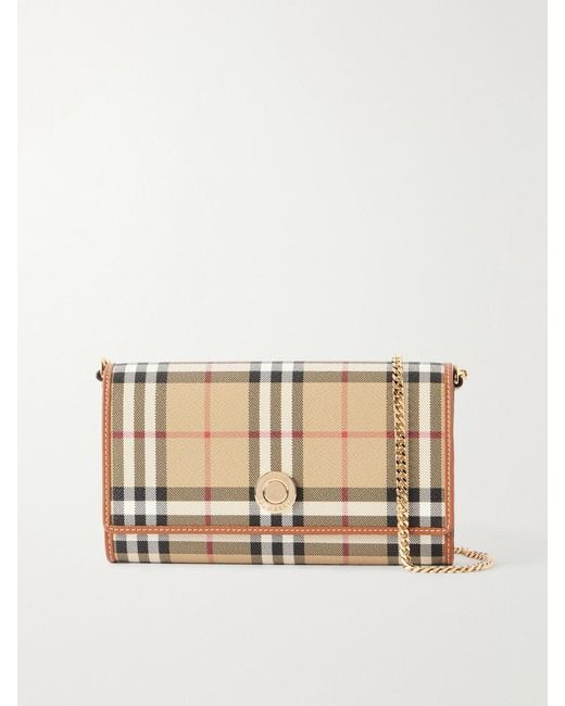 Burberry Natural Checked Leather-Trimmed Coated Canvas Clutch