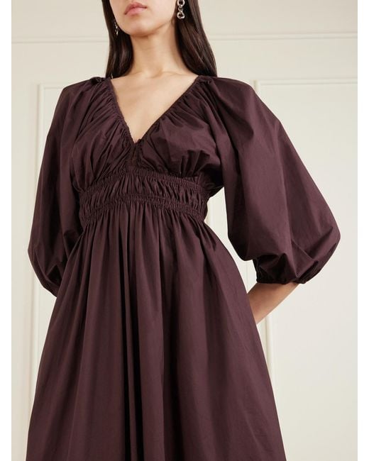 Matteau Purple Shirred Organic Cotton-Poplin Maxi Dress