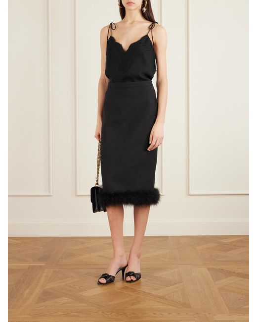 Valentino Garavani Black Floral Lace-Trimmed Silk Crepe De Chine Camisole