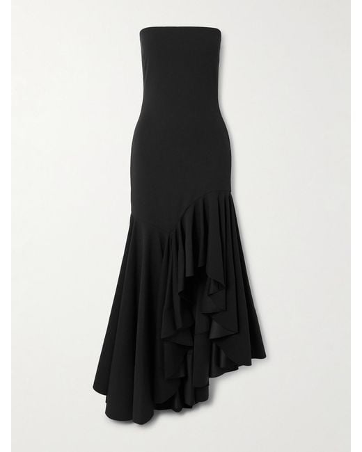 Solace London Black Hani Strapless Asymmetric Crepe-Jersey Gown