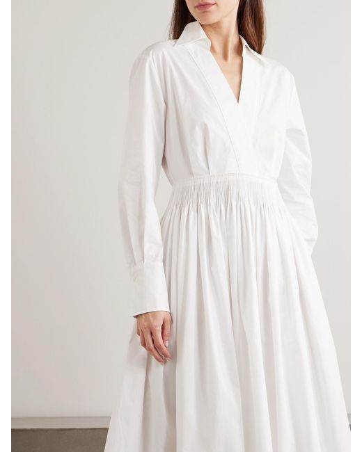 Joseph White Kathe Gathered Cotton-Poplin Midi Dress