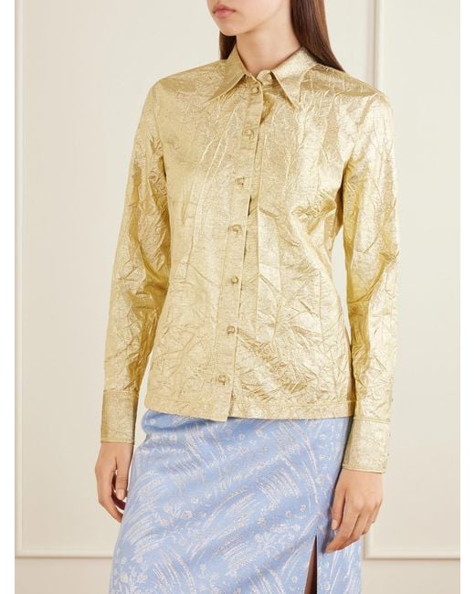 Tory Burch Crinkled Metallic Silk-Blend Shirt