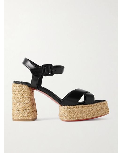 Christian Louboutin Black Calakala 85 Leather Espadrille Platform Sandals