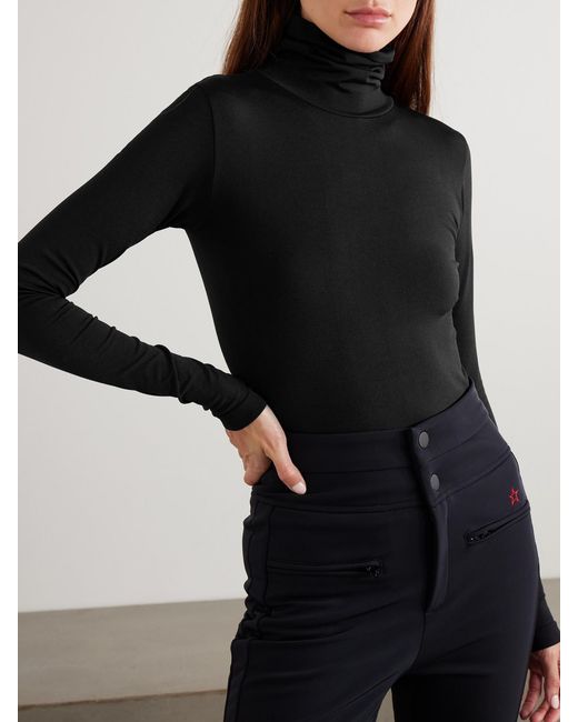 Perfect Moment Black Embroidered Jersey Turtleneck Bodysuit