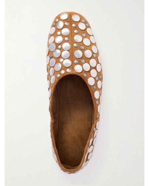 Khaite Natural Jane Studded Suede Flats