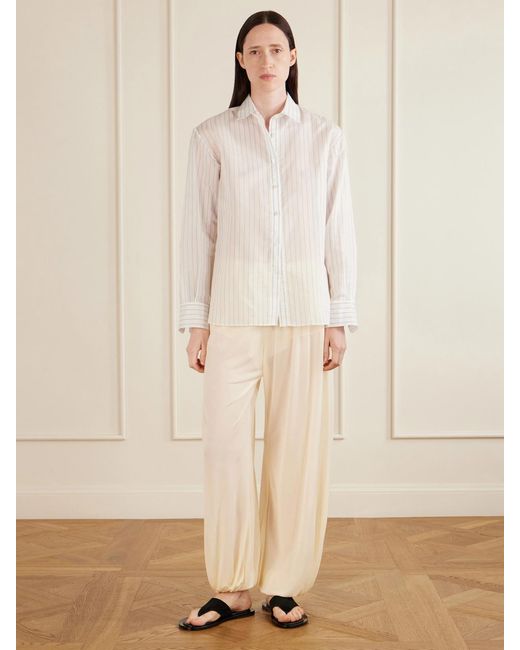 Aflalo White Brein Striped Cotton And Silk-Blend Voile Shirt