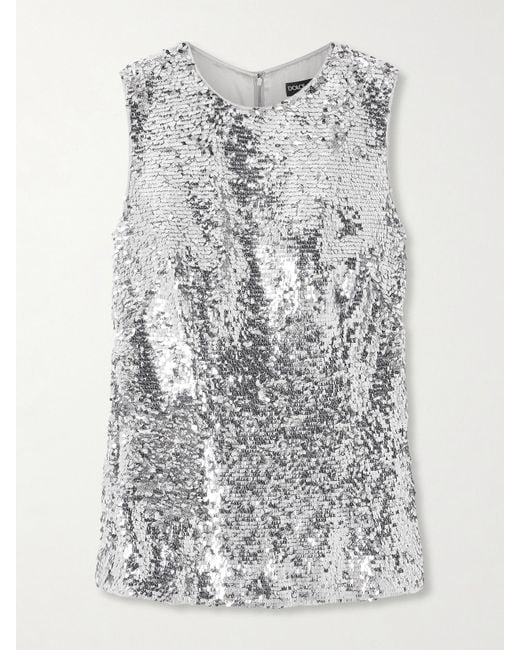 Dolce & Gabbana Gray Sequined Satin Top
