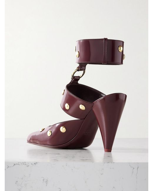 Chloé Red Jade Studded Patent-Leather Pumps
