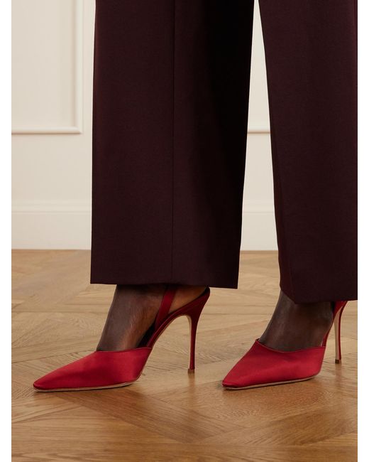 Manolo Blahnik Red Borelapla 105 Satin Slingback Pumps