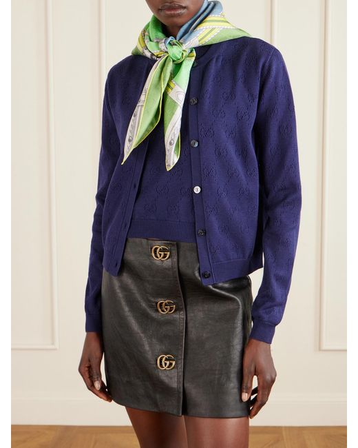 Gucci Green Printed Silk-Twill Jacquard Scarf