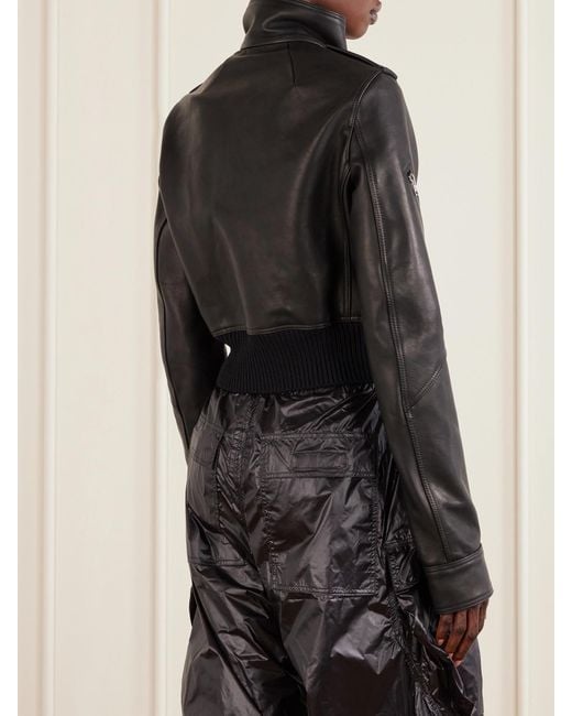 Rick Owens Black Cropped Leather Biker Jacket