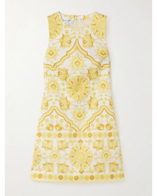 Cara Cara Yellow Mackenzie Printed Crepe Mini Dress