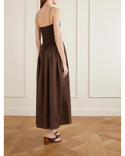 Matteau Brown Shirred Organic Cotton Midi Dress