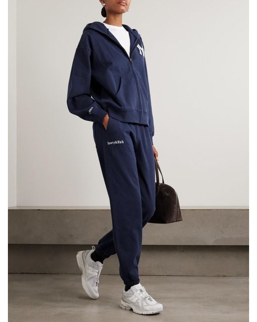 Sporty & Rich Blue '47 And New York Yankees Appliquéd Embroidered Cotton-Jersey Track Pants