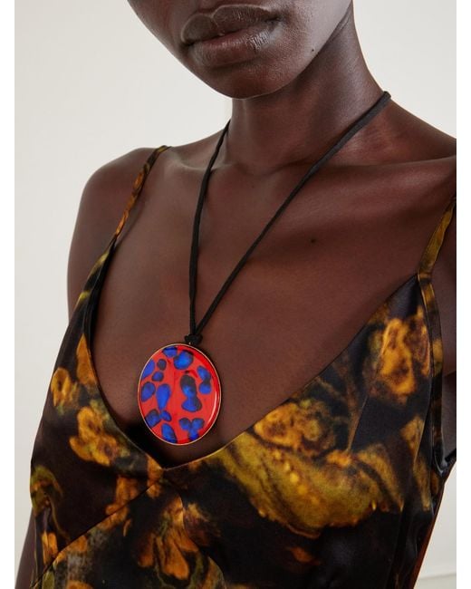 Dries Van Noten Red Tone, Enamel And Cord Necklace