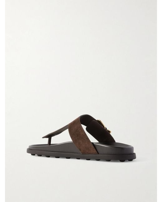 Tod's Brown Buckled Suede Sandals