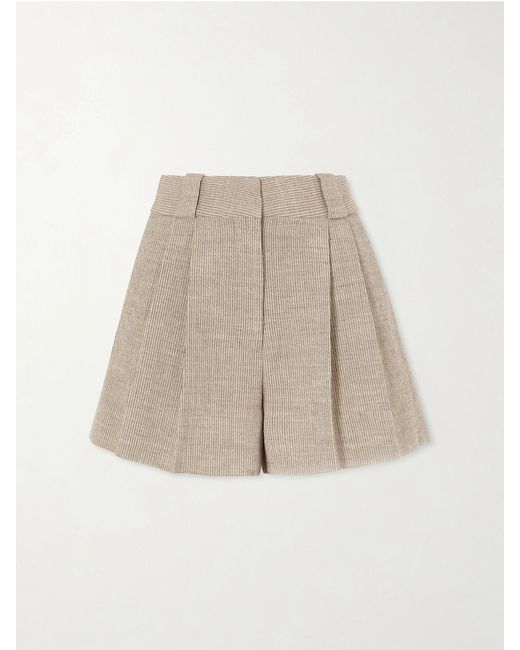 Blazé Milano Natural Marina Selle Pleated Ribbed Cotton-Blend Shorts
