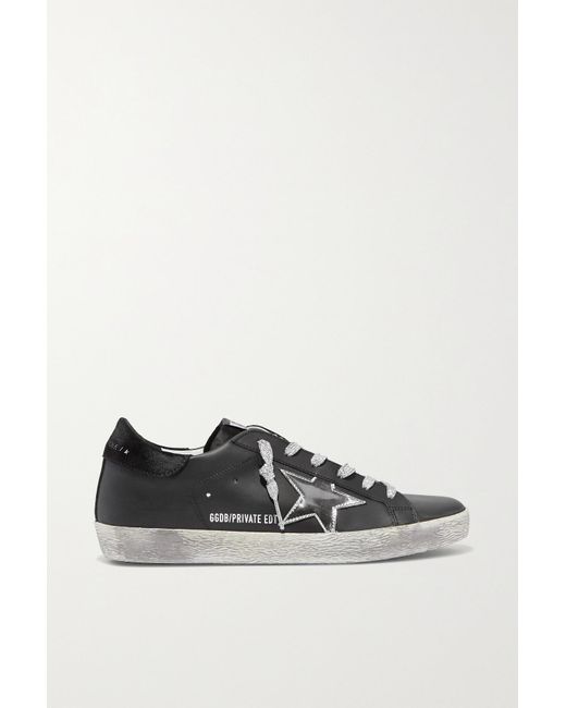 superstar distressed leather and suede sneakers