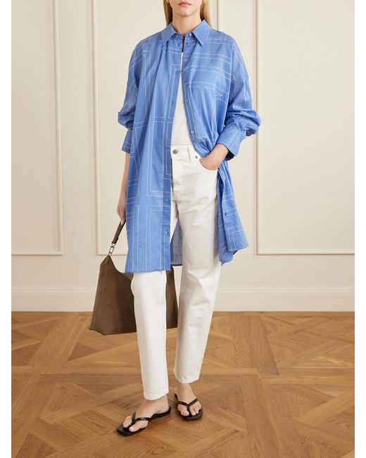Totême  Blue Embroidered Organic Cotton And Lyocell-Blend Shirt