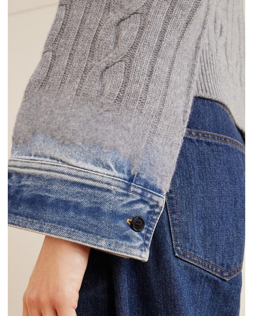 Haikure Gray Karine Denim-Trimmed Cable-Knit Cotton Sweater
