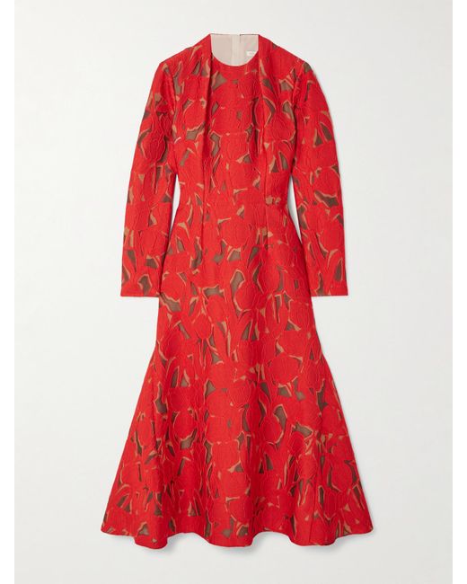 Emilia Wickstead Red Seneca Cutout Twill Midi Dress
