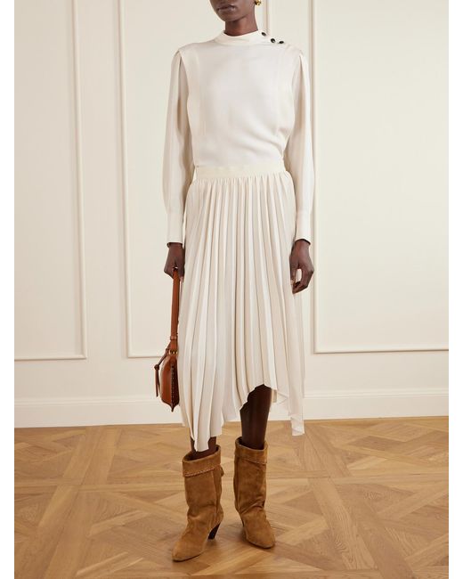 Isabel Marant Natural Felissa Pleated Satin-Crepe Blouse