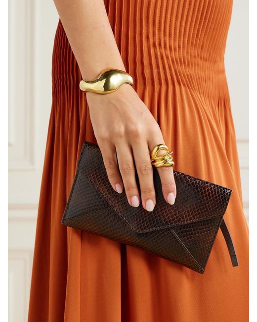 Dries Van Noten Black Mittelgroße Clutch Aus Leder Mit Schlangeneffekt