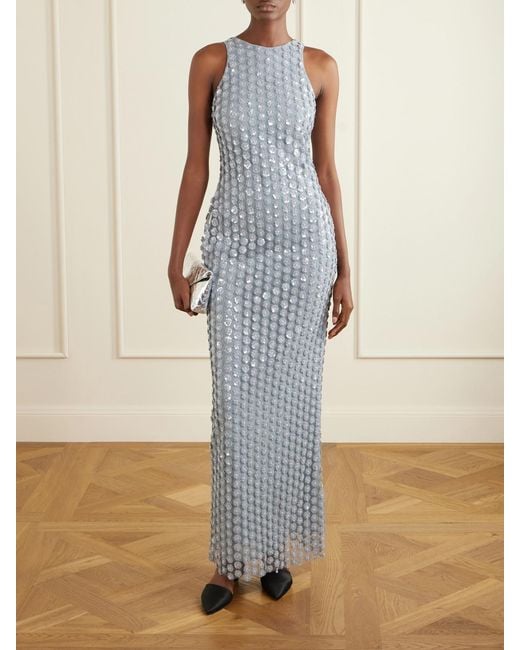 The New Arrivals Ilkyaz Ozel White Bixi Floral-Embellished Mesh Gown