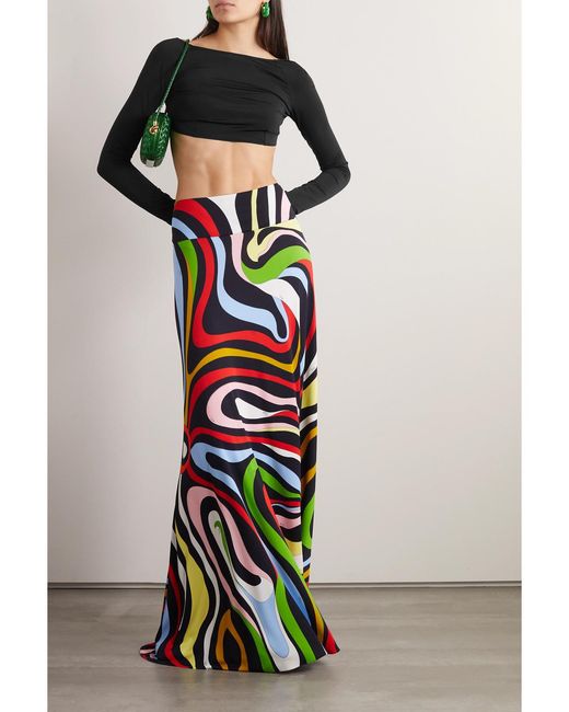 Emilio Pucci Black Open-Back Cropped Silk-Trimmed Stretch-Crepe Top