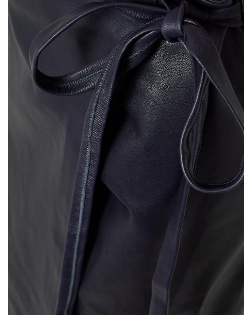 Nour Hammour Blue Paneled Leather Maxi Wrap Skirt