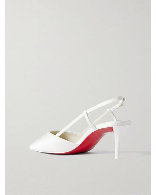 Christian Louboutin White Miss Z Sling 60 Slingback-Pumps Aus Satin Mit Lederbesätzen