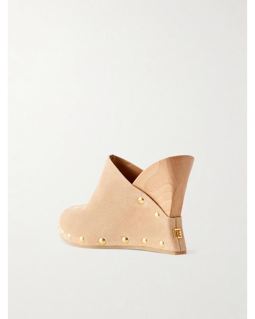 Balmain Natural Suede Wedge Clogs