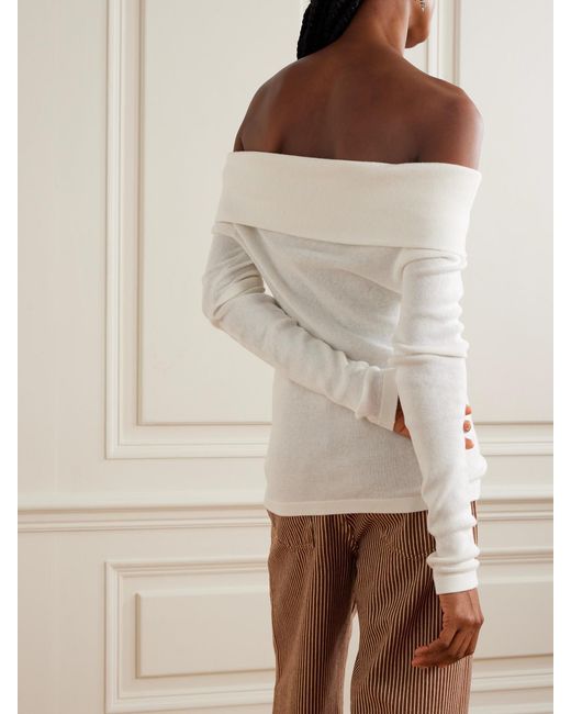 Lisa Yang Natural Claudina Off-The-Shoulder Cotton And Cashmere-Blend Top