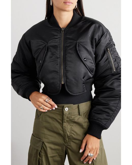 Re/done Blue Cropped Shell Bomber Jacket