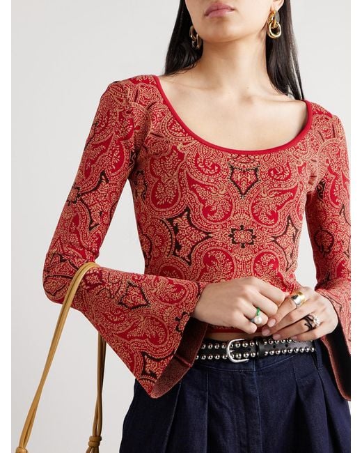 Etro Red Jacquard-Knit Top