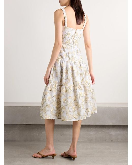Agua Bendita Natural Lima Soledad Embellished Floral-Print Tulle Midi Dress