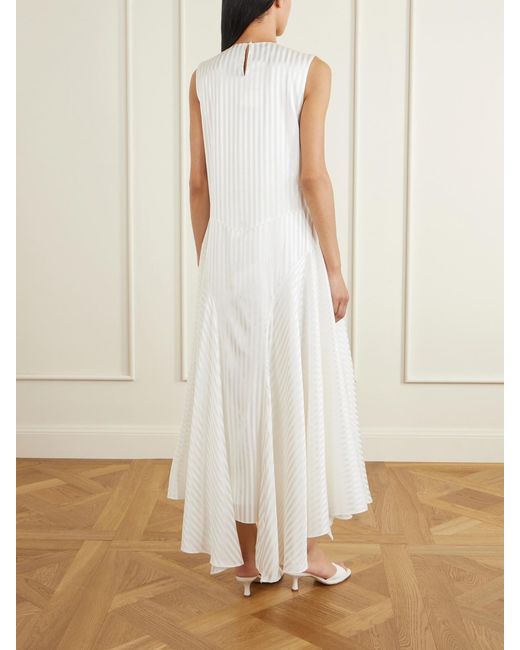 Abadia White Striped Stretch-Silk Satin Maxi Dress