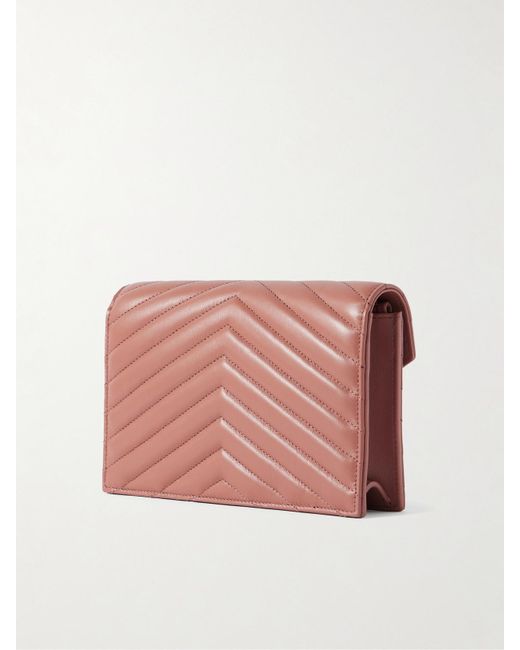 Saint Laurent Pink Cassandre Envelope Chain Mini Matelassé Leather Wallet