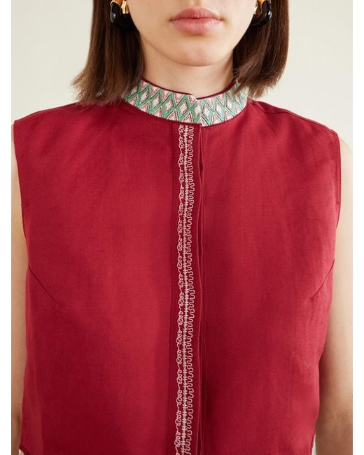 Emporio Sirenuse Embroidered Linen And Cotton-Blend Blouse